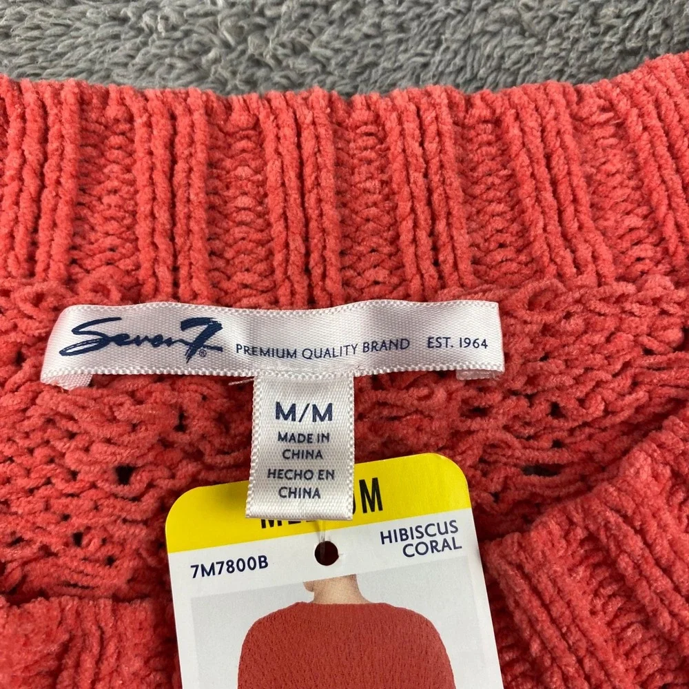 Seven7 Chunky Knit Super Soft Sweater Womens Medium Coral Orange Long Sleeve NWT - Picture 6 of 12